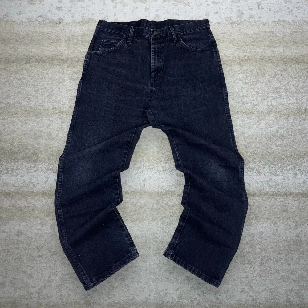 Vintage Y2K Rustler Jeans 36x30 Straight Fit Jet Black Wash Denim Opium Grunge - Picture 2 of 4